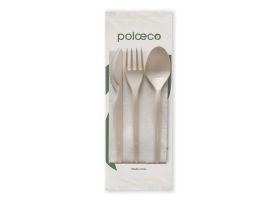 TRIS FORK + KNIFE + SPOON COMPOSTABLE  WHITE + 2-PLY NAPKIN